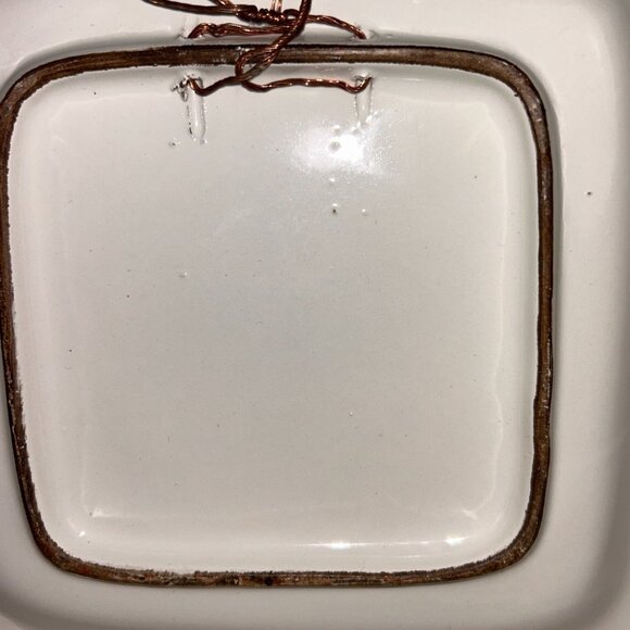 Italian Handpainted Faience Pottery Square Plate Grape Crushing 8.5" NOTE - Picture 6 of 9